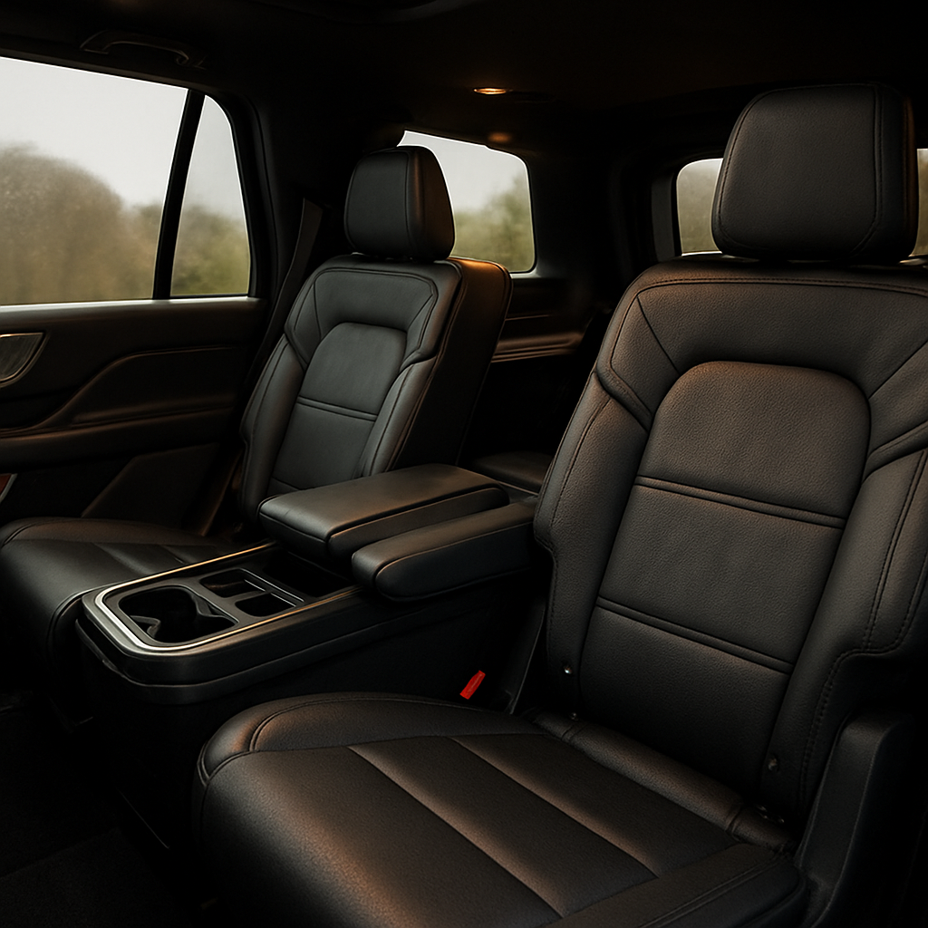 Luxury leather interior of a black Cadillac Escalade